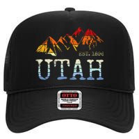 Utah Retro Sunset Vintage Mountain Home Est 1896 Cool Hiking High Crown Mesh Back Trucker Hat