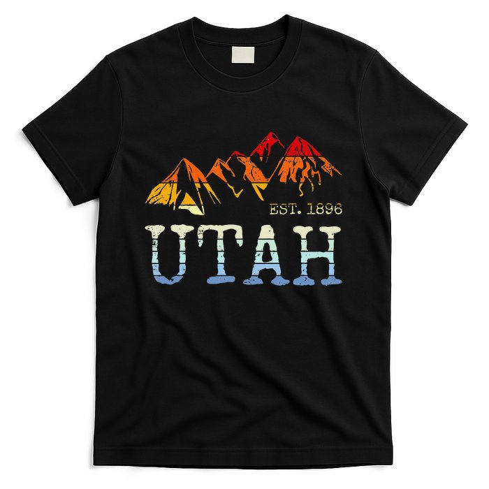 Utah Retro Sunset Vintage Mountain Home Est 1896 Cool Hiking T-Shirt