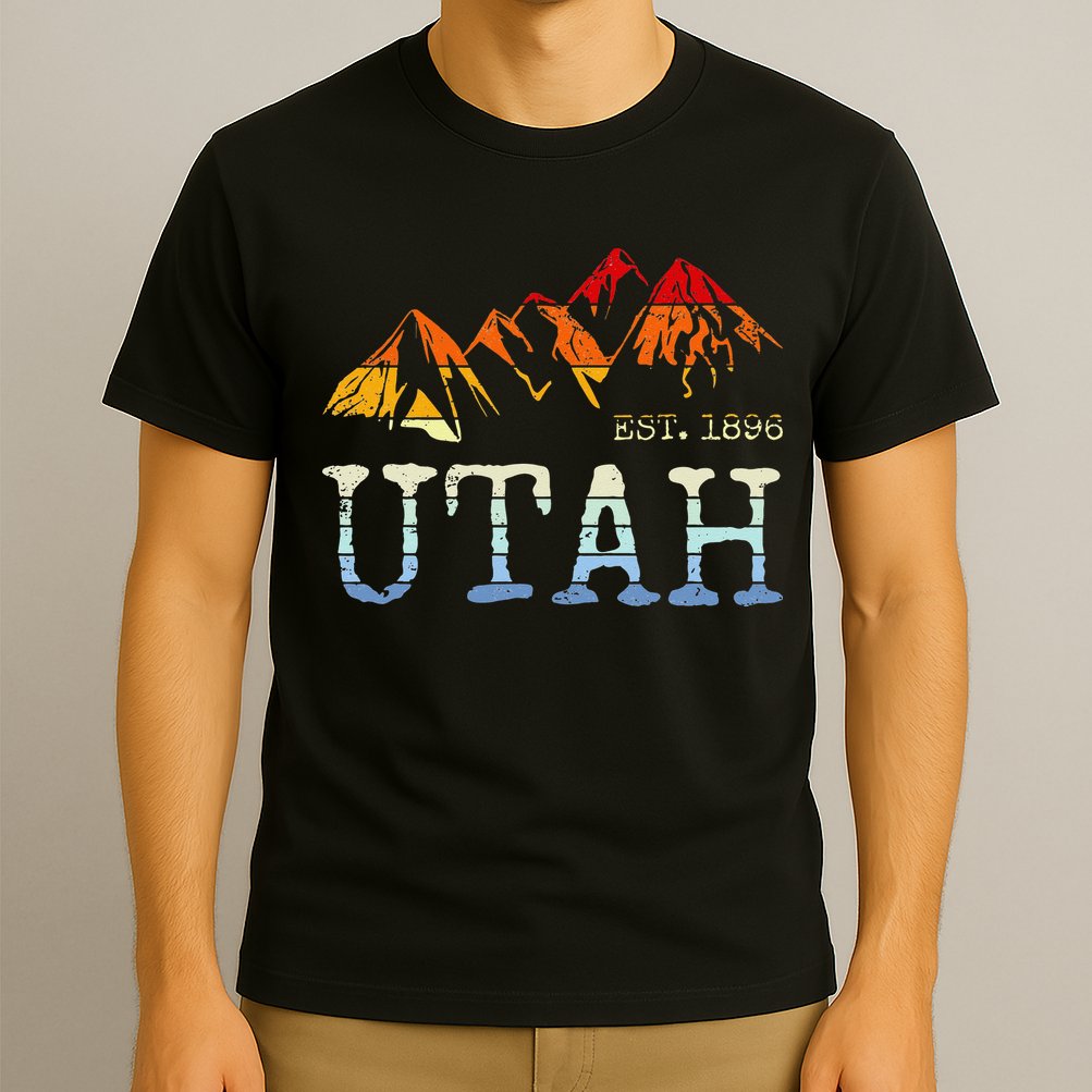 Utah Retro Sunset Vintage Mountain Home Est 1896 Cool Hiking T-Shirt
