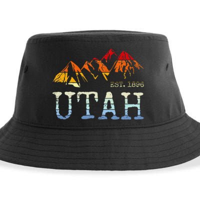 Utah Retro Sunset Vintage Mountain Home Est 1896 Cool Hiking Sustainable Bucket Hat