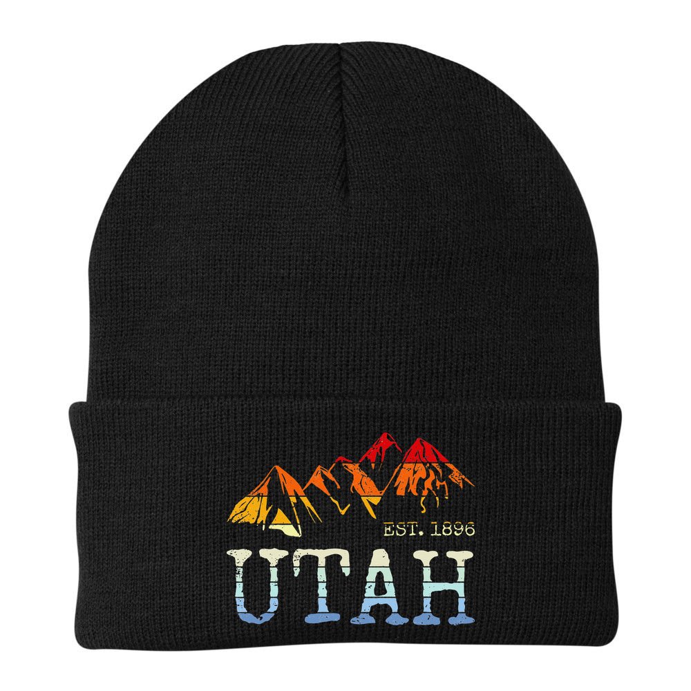 Utah Retro Sunset Vintage Mountain Home Est 1896 Cool Hiking Beanie