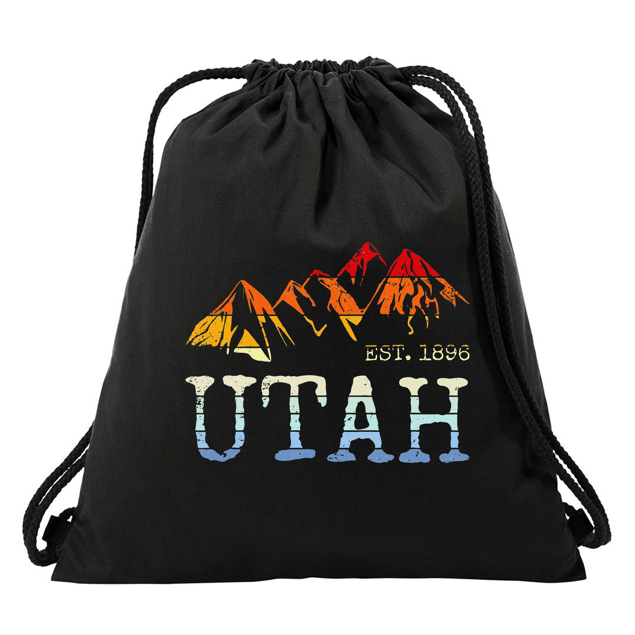 Utah Retro Sunset Vintage Mountain Home Est 1896 Cool Hiking Drawstring Bag