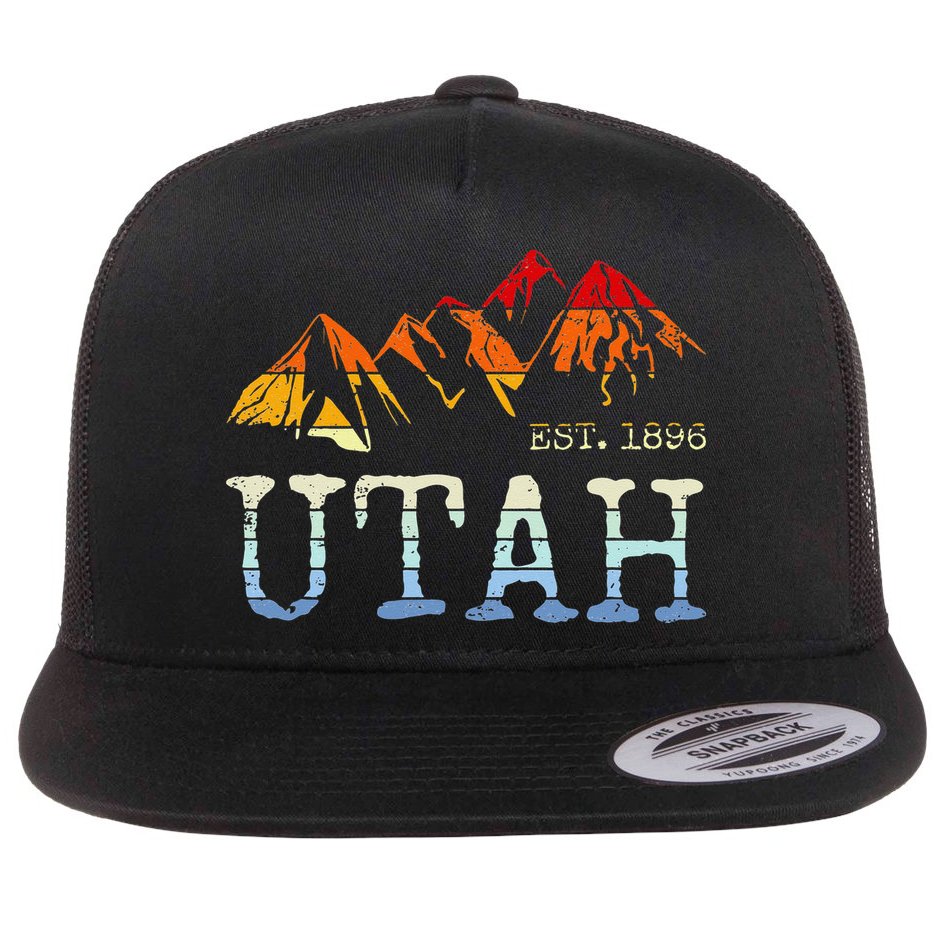 Utah Retro Sunset Vintage Mountain Home Est 1896 Cool Hiking Flat Bill Trucker Hat