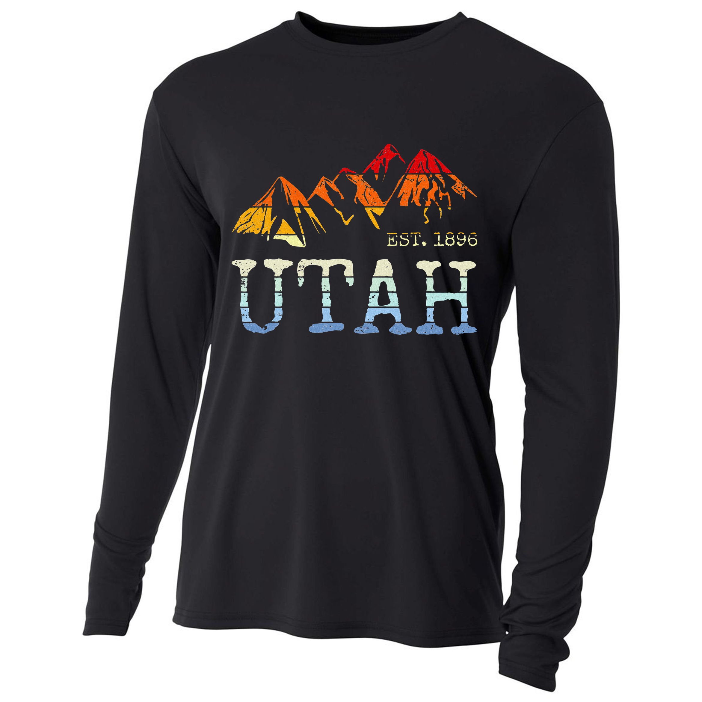 Utah Retro Sunset Vintage Mountain Home Est 1896 Cool Hiking Cooling Performance Long Sleeve Crew