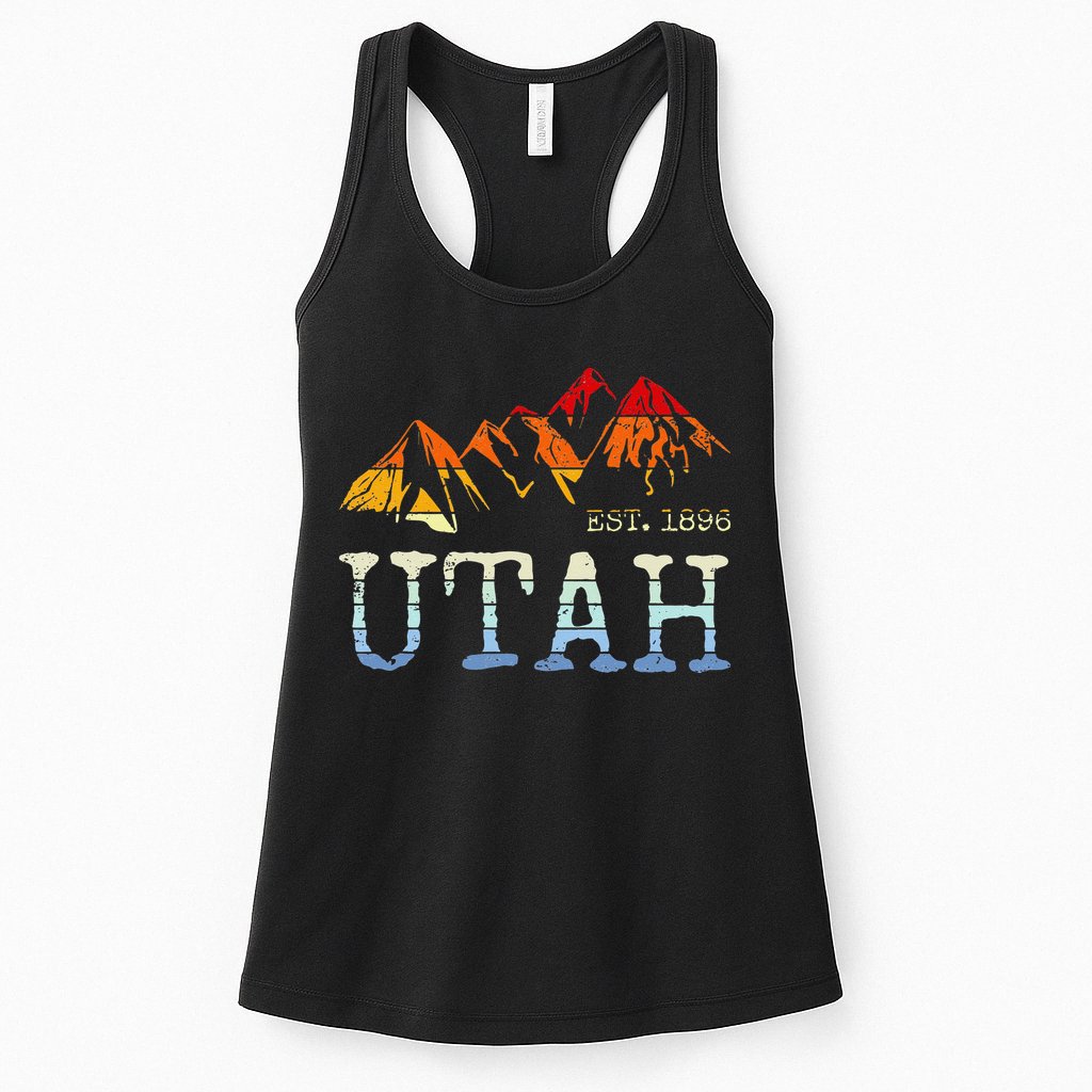 Utah Retro Sunset Vintage Mountain Home Est 1896 Cool Hiking Womens Tank Top