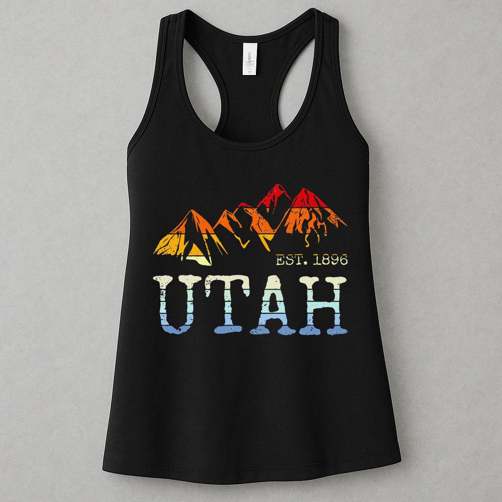 Utah Retro Sunset Vintage Mountain Home Est 1896 Cool Hiking Womens Tank Top