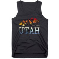 Utah Retro Sunset Vintage Mountain Home Est 1896 Cool Hiking Tank Top