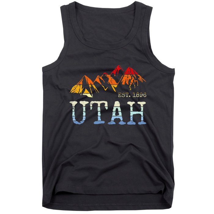 Utah Retro Sunset Vintage Mountain Home Est 1896 Cool Hiking Tank Top