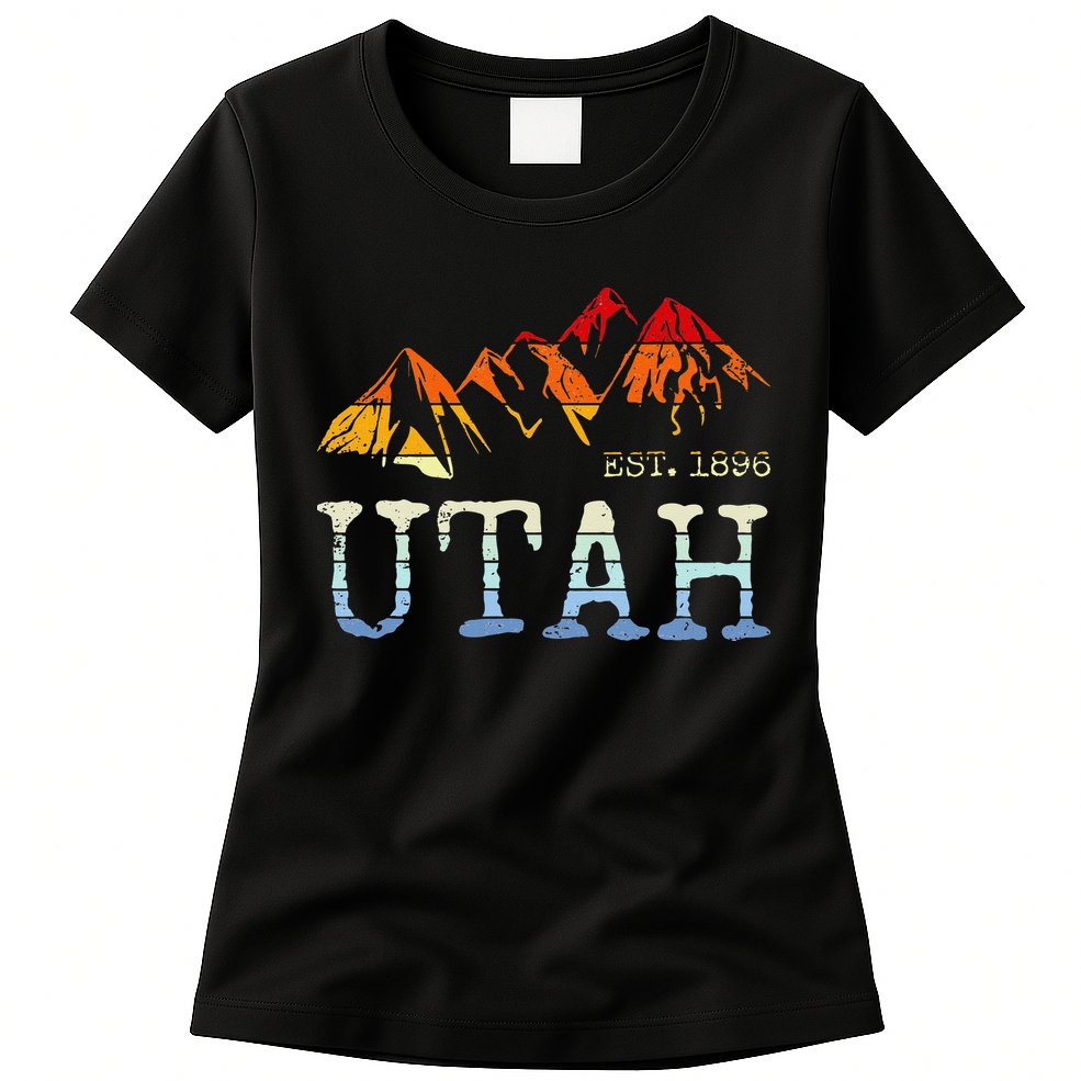 Utah Retro Sunset Vintage Mountain Home Est 1896 Cool Hiking Womens T-Shirt