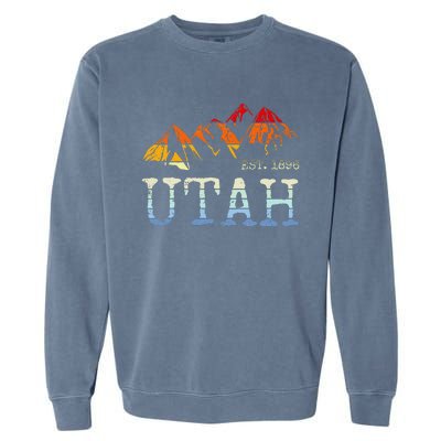 Utah Retro Sunset Vintage Mountain Home Est 1896 Cool Hiking Garment-Dyed Sweatshirt