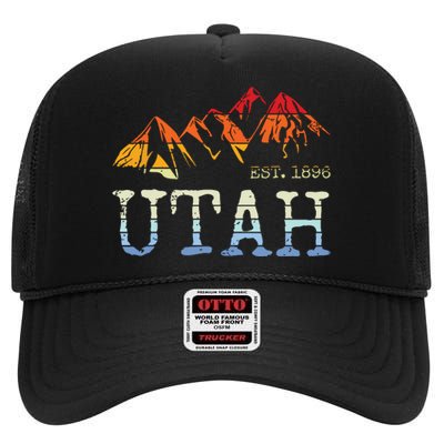 Utah Retro Sunset Vintage Mountain Home Est 1896 Cool Hiking High Crown Mesh Back Trucker Hat