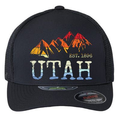 Utah Retro Sunset Vintage Mountain Home Est 1896 Cool Hiking Flexfit Unipanel Trucker Cap