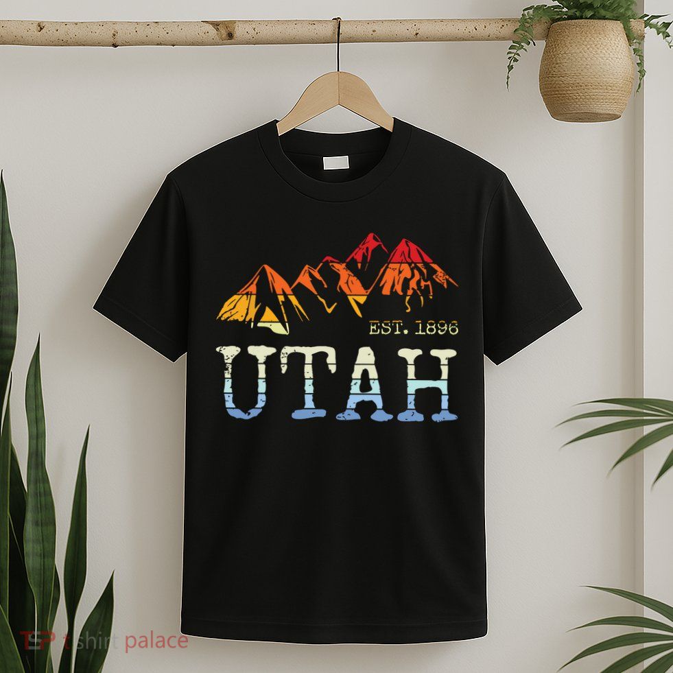 Utah Retro Sunset Vintage Mountain Home Est 1896 Cool Hiking T-Shirt
