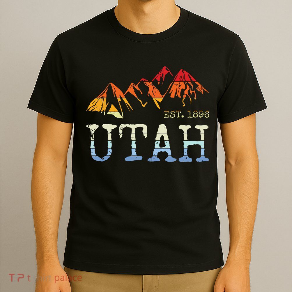 Utah Retro Sunset Vintage Mountain Home Est 1896 Cool Hiking T-Shirt