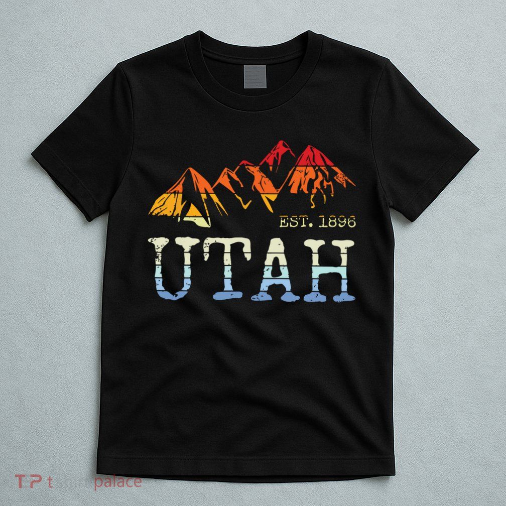 Utah Retro Sunset Vintage Mountain Home Est 1896 Cool Hiking T-Shirt