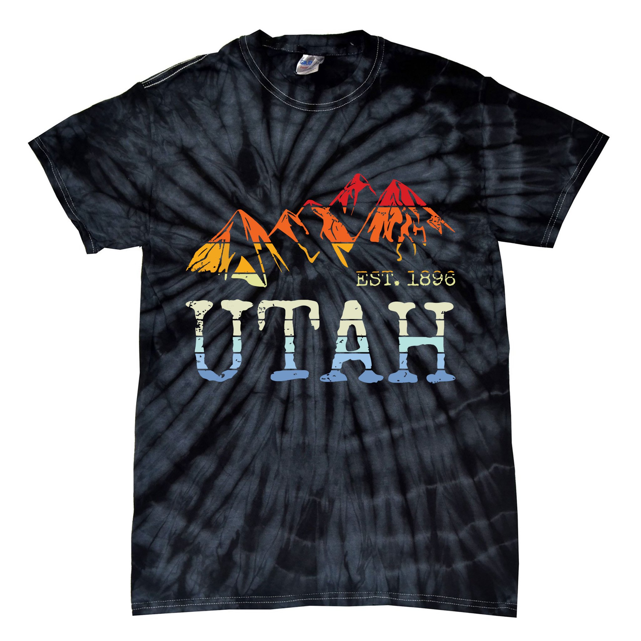 Utah Retro Sunset Vintage Mountain Home Est 1896 Cool Hiking Tie-Dye T-Shirt