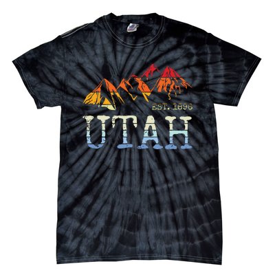 Utah Retro Sunset Vintage Mountain Home Est 1896 Cool Hiking Tie-Dye T-Shirt