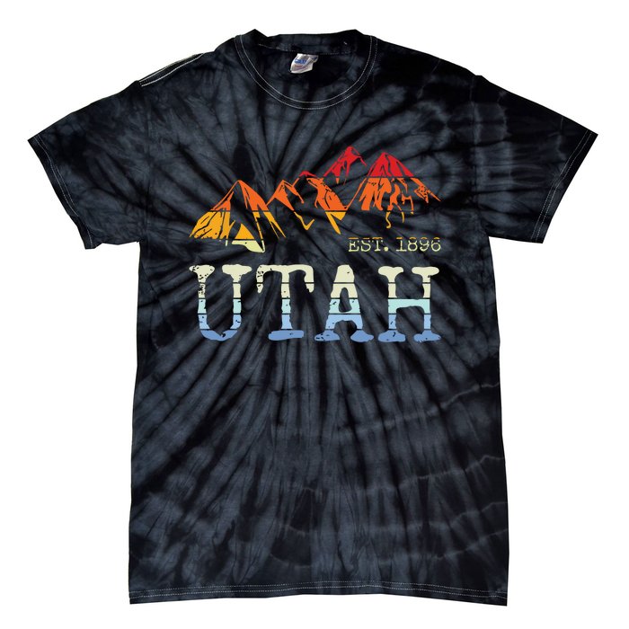 Utah Retro Sunset Vintage Mountain Home Est 1896 Cool Hiking Tie-Dye T-Shirt