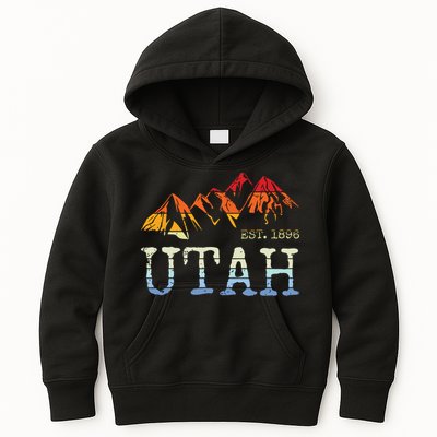Utah Retro Sunset Vintage Mountain Home Est 1896 Cool Hiking Kids Hoodie