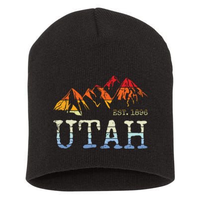 Utah Retro Sunset Vintage Mountain Home Est 1896 Cool Hiking Short Acrylic Beanie