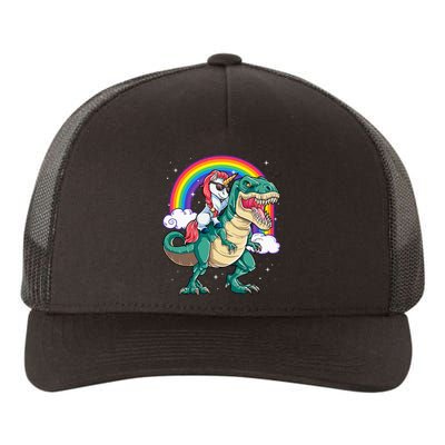 Unicorn Riding T rex Dinosaur  Rainbow Yupoong Adult 5-Panel Trucker Hat