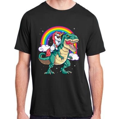 Unicorn Riding T rex Dinosaur  Rainbow Adult ChromaSoft Performance T-Shirt