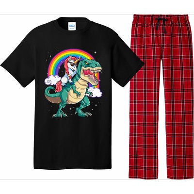 Unicorn Riding T rex Dinosaur  Rainbow Pajama Set