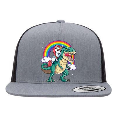 Unicorn Riding T rex Dinosaur  Rainbow Flat Bill Trucker Hat