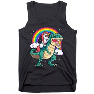 Unicorn Riding T rex Dinosaur  Rainbow Tank Top