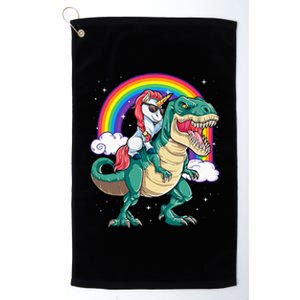 Unicorn Riding T rex Dinosaur  Rainbow Platinum Collection Golf Towel