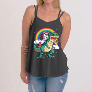 Unicorn Riding T rex Dinosaur  Rainbow Women's Strappy Tank