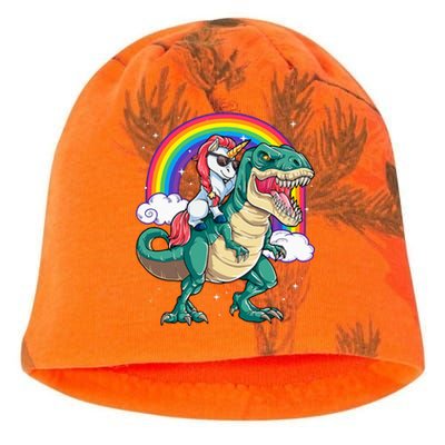 Unicorn Riding T rex Dinosaur  Rainbow Kati - Camo Knit Beanie