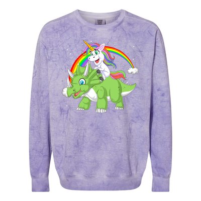 Unicorn Riding Triceratops Dinosaur Colorblast Crewneck Sweatshirt