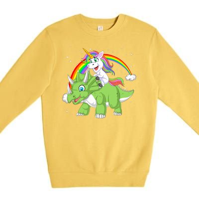 Unicorn Riding Triceratops Dinosaur Premium Crewneck Sweatshirt