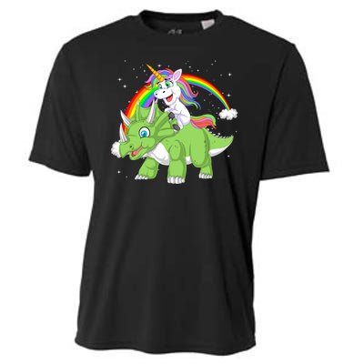 Unicorn Riding Triceratops Dinosaur Cooling Performance Crew T-Shirt