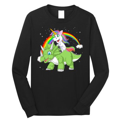 Unicorn Riding Triceratops Dinosaur Long Sleeve Shirt