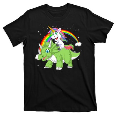 Unicorn Riding Triceratops Dinosaur T-Shirt