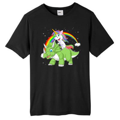 Unicorn Riding Triceratops Dinosaur Tall Fusion ChromaSoft Performance T-Shirt