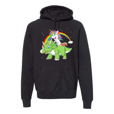 Unicorn Riding Triceratops Dinosaur Premium Hoodie