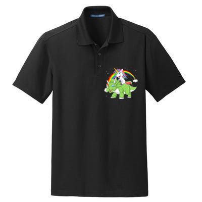 Unicorn Riding Triceratops Dinosaur Dry Zone Grid Polo