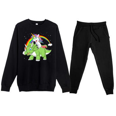 Unicorn Riding Triceratops Dinosaur Premium Crewneck Sweatsuit Set