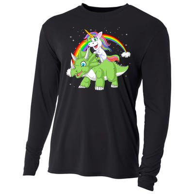 Unicorn Riding Triceratops Dinosaur Cooling Performance Long Sleeve Crew