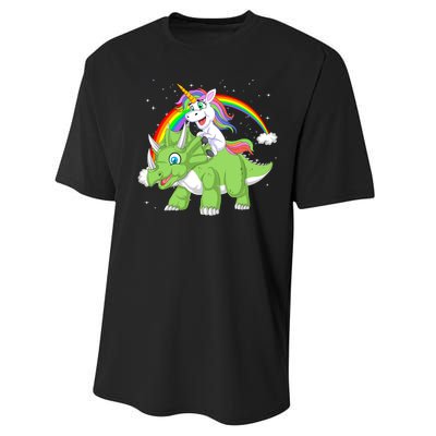 Unicorn Riding Triceratops Dinosaur Performance Sprint T-Shirt