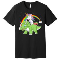 Unicorn Riding Triceratops Dinosaur Premium T-Shirt