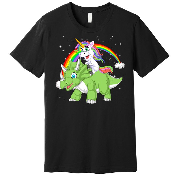 Unicorn Riding Triceratops Dinosaur Premium T-Shirt