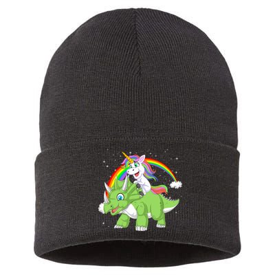 Unicorn Riding Triceratops Dinosaur Sustainable Knit Beanie