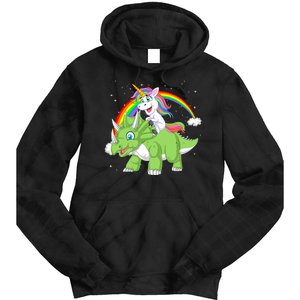 Unicorn Riding Triceratops Dinosaur Tie Dye Hoodie