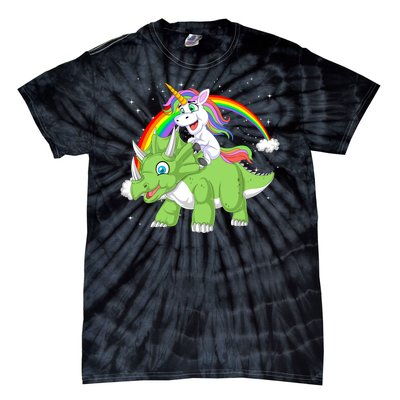 Unicorn Riding Triceratops Dinosaur Tie-Dye T-Shirt