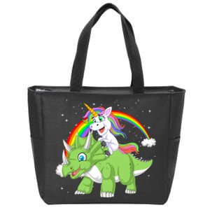 Unicorn Riding Triceratops Dinosaur Zip Tote Bag