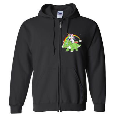 Unicorn Riding Triceratops Dinosaur Full Zip Hoodie